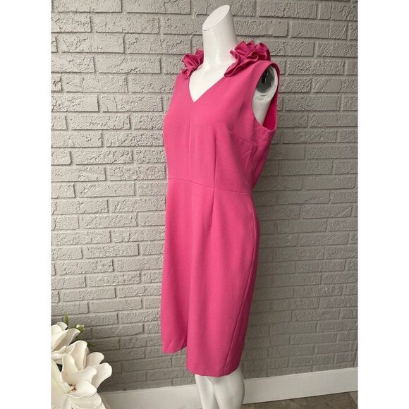Kasper Women Sleeveless Pink Ruffle V Neckline Sheath Dress Size 8 - Picture 2 of 10